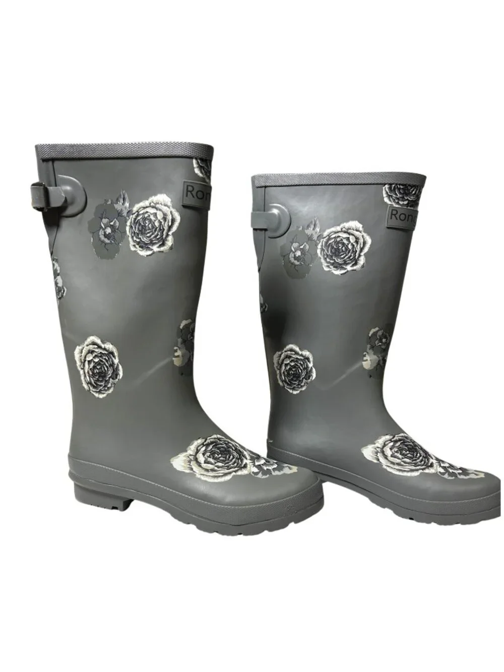 Rongee Floral Tall Rain Boots Size 10 (Runs Small)